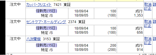 【つなぎ売り】2018年9月一般信用の売り在庫状況　SBI証券2日目