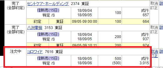 【つなぎ売り】2018年9月一般信用の売り在庫状況　SBI証券3日目