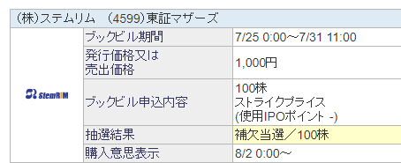 【IPO】ステムリムが4名義全て補欠当選。申し込むべきか？