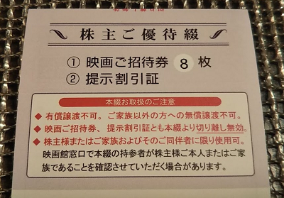 【3月9月優待】東京テアトルから映画券の株主優待が到着しました