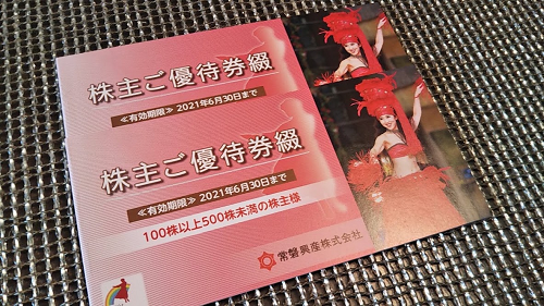 常磐興産からハワイアンズ利用券の株主優待が届きました。