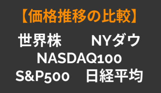 【価格推移の比較】世界株、NYダウ、NASDAQ100、S&P500、日経平均