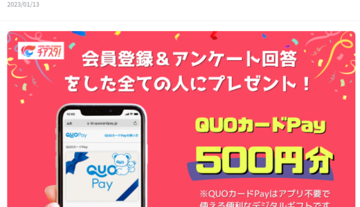 【所要時間7分程度】アンケート回答で【QUOカードPay500円分】が貰える